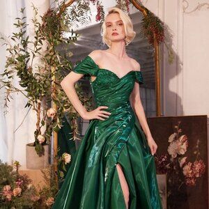NEW FORMAL OFF SHOULDER MAXI BALL GOWN W/ SLEEVES & DAZZLING EMBROIDERY CD A1424